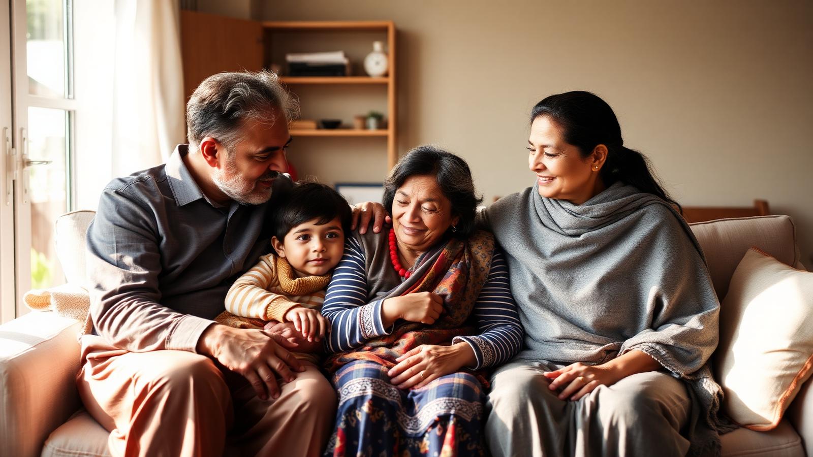 Indian multigenerational family at home — life insurance for family security